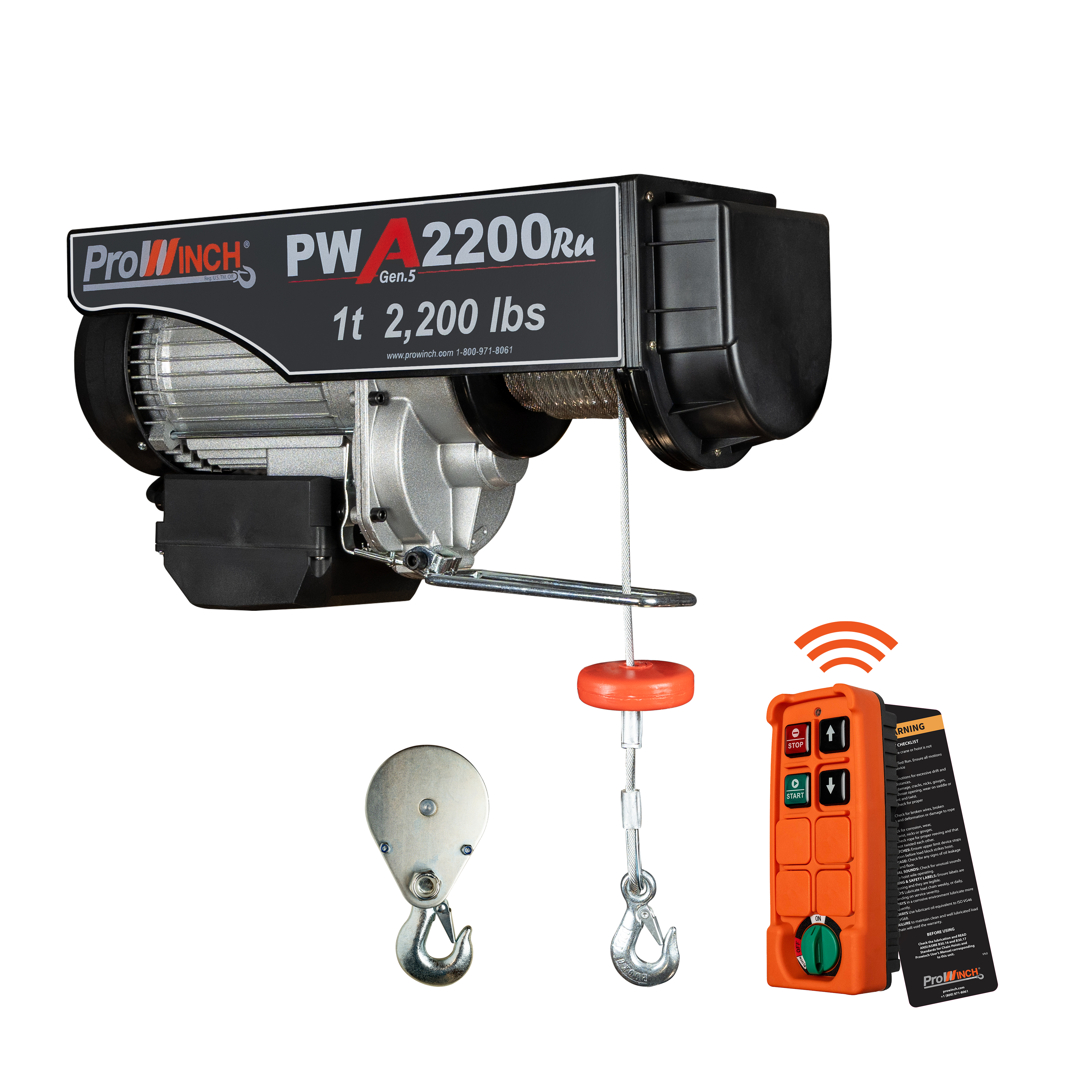 Prowinch 1 Ton Electric Wire Rope Hoist 2200 lbs. 38 ft. Wireless 110V Upper and Lower Limit Switches