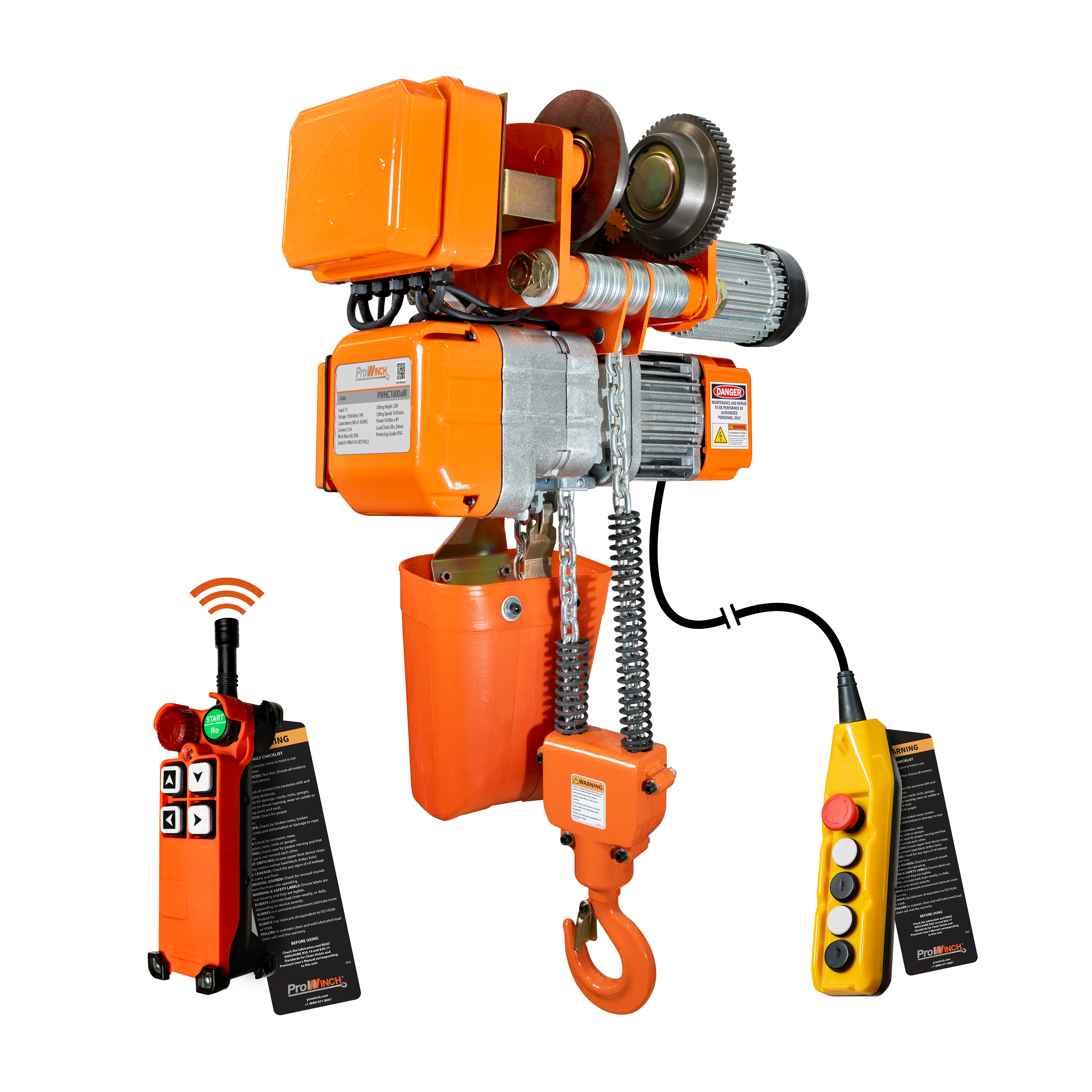 Prowinch 1 Ton Electric Chain Hoist Power Trolley 20 ft. G80 Chain M3/H2 110~120V Wireless