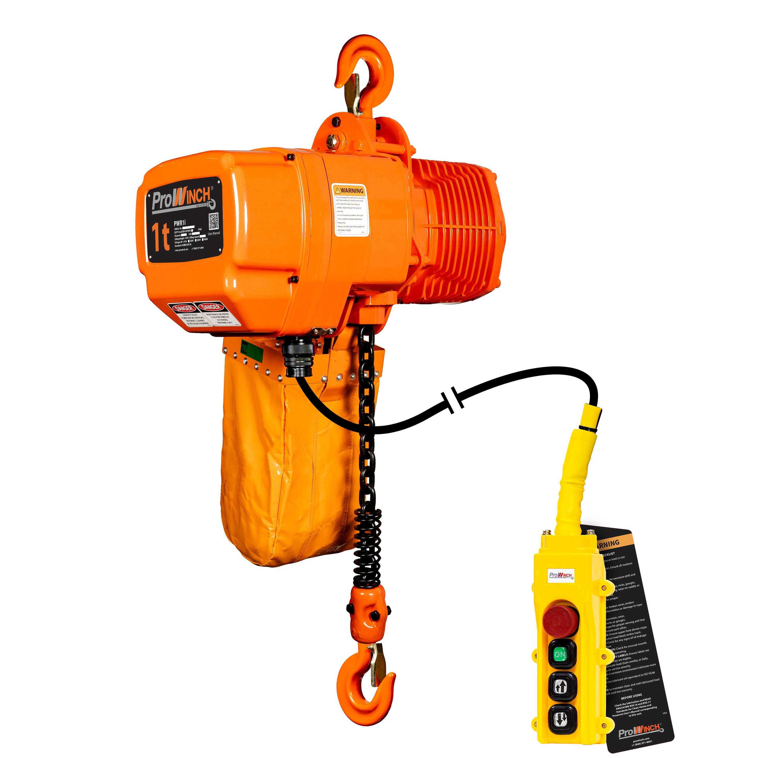 Prowinch 1 Ton Electric Chain Hoist 2 Speeds 2200 lbs Load Capacity 20ft Lifting Height G100 Chain M4/H3 208~240/440~480V