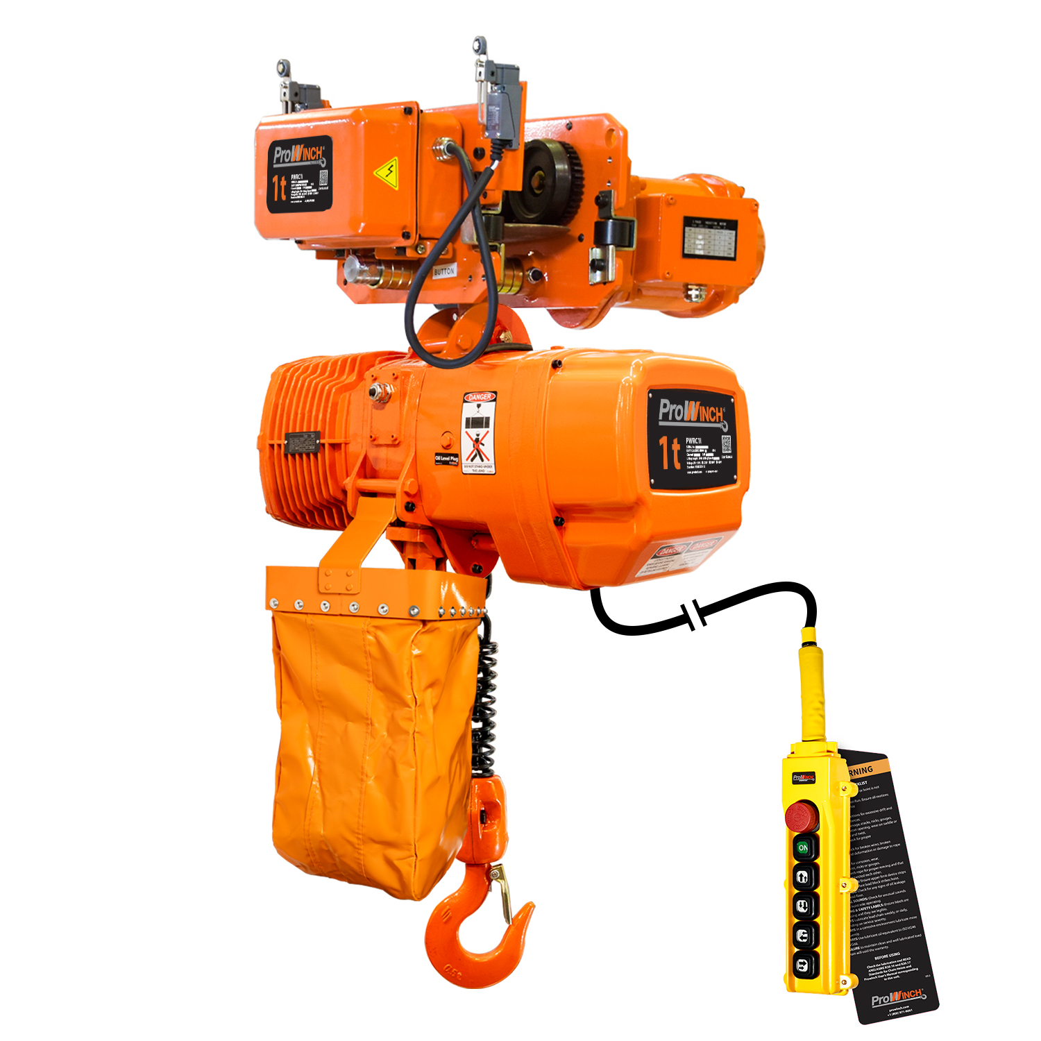 Prowinch 1 Ton Electric Chain Hoist Power Trolley Double Speed Hoist and Trolley 20 ft. G100 Chain M4/H3 230/380/460V