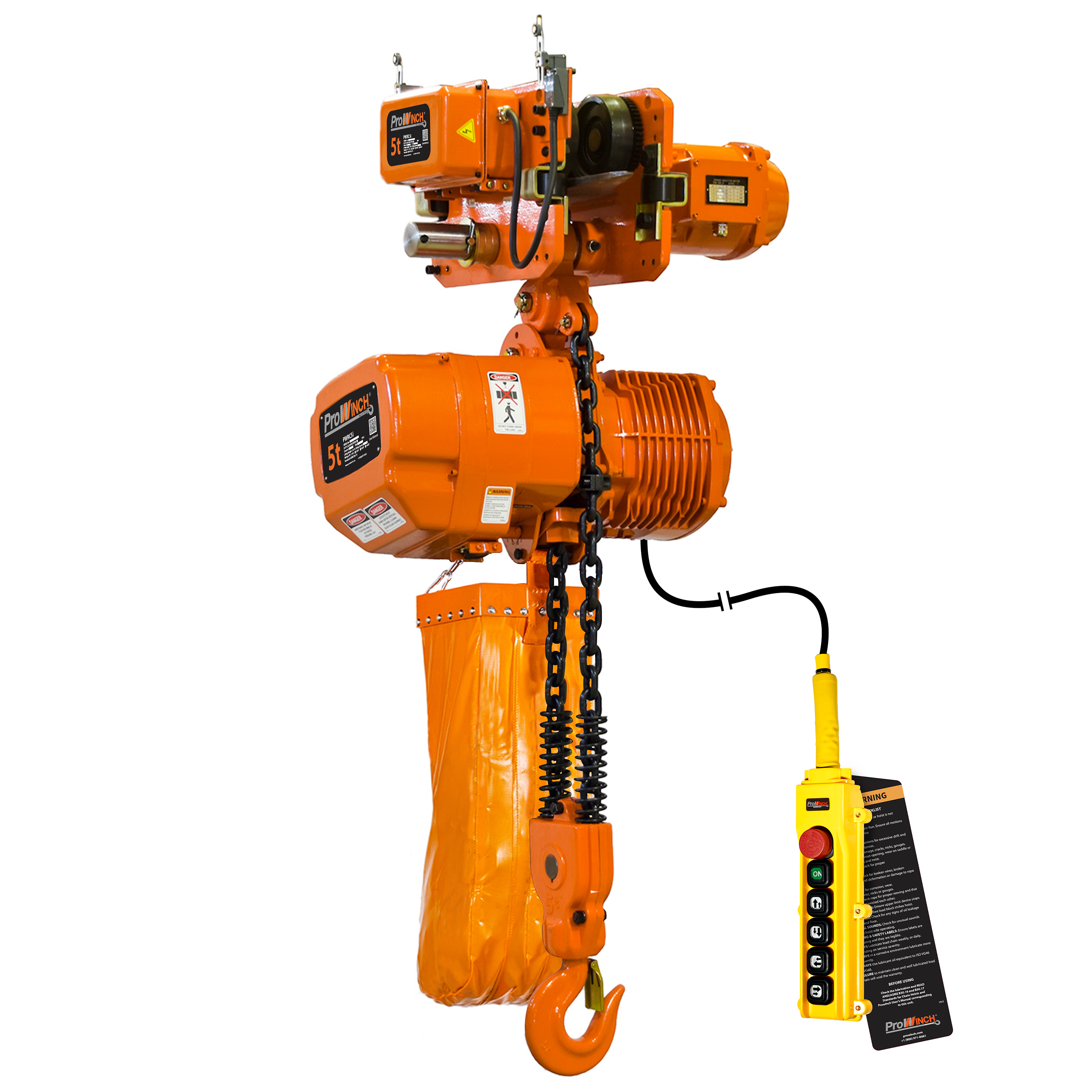 Prowinch 5 Ton Electric Chain Hoist Power Trolley Double Speed Hoist and Trolley 30 ft. G100 Chain M4/H3 230/380/460V