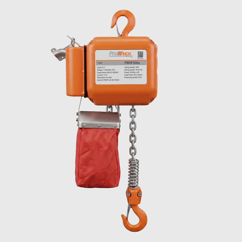1/2 ton 1100 lb 110~120V 1 Speed Electric Chain Hoist 20ft. G80