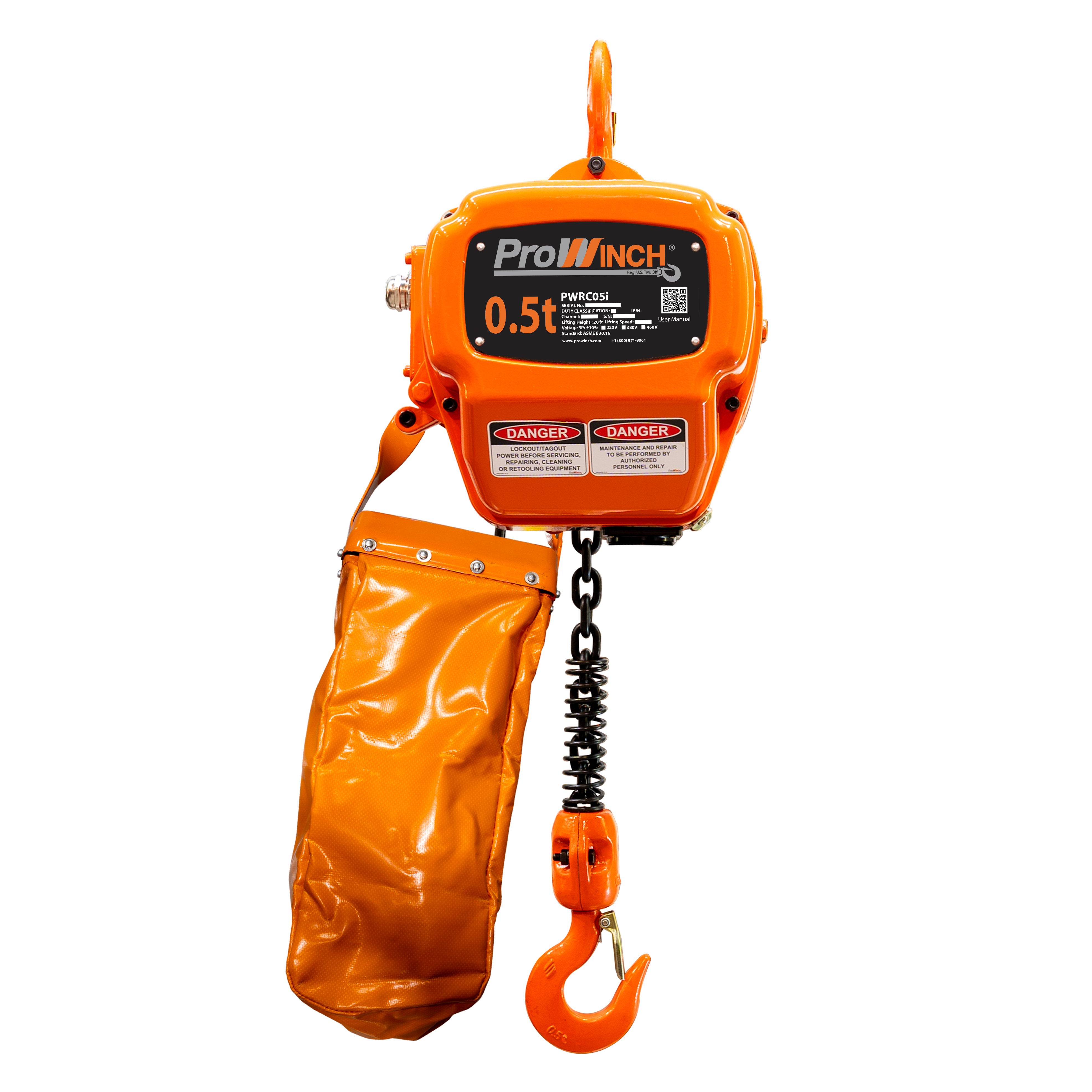 Prowinch 1/2 Ton Electric Chain Hoist 2 Speeds 1000 lbs Load Capacity 20ft Lifting Height G100 Chain M4/H3 208~240/440~480V